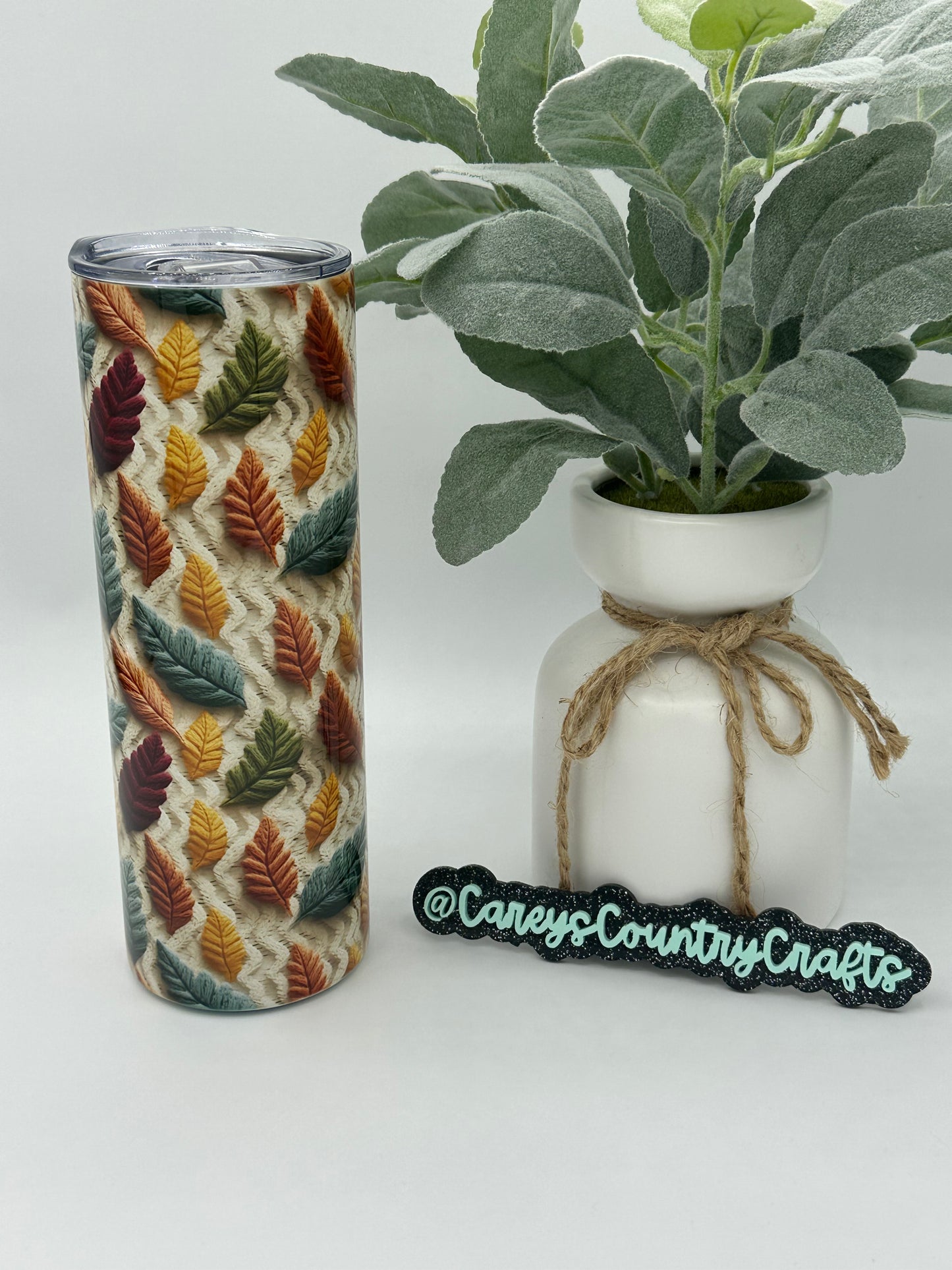 Embroidered Fall Leaves Tumbler