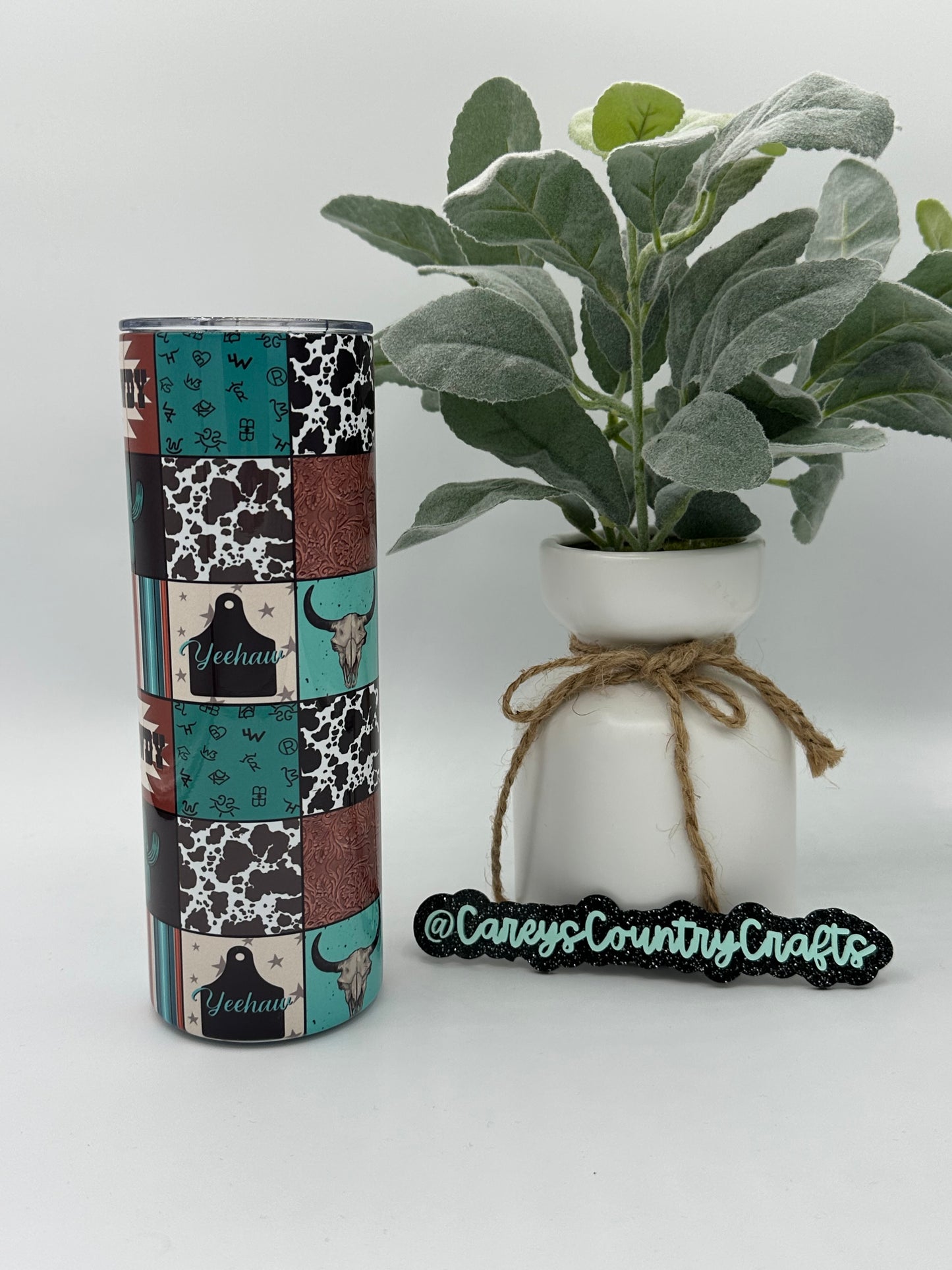 Yeehaw Cow Print Quilt Tumbler