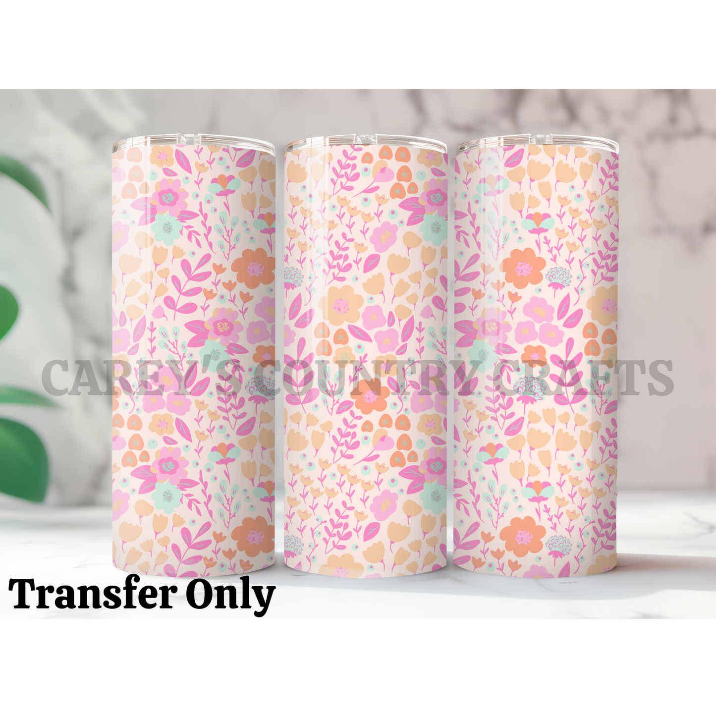 Pink and Yellow Spring Floral Sublimation Tumbler Transfer