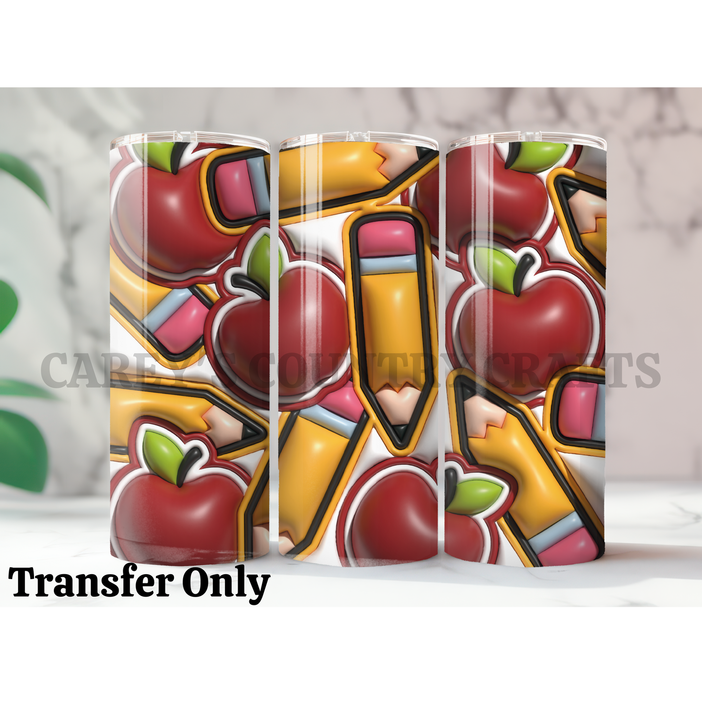 Puff Pencils and Apples Sublimation Tumbler Transfer