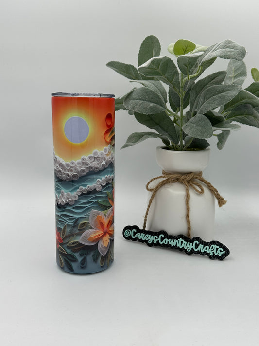 3D Ocean and Flowers Tumbler