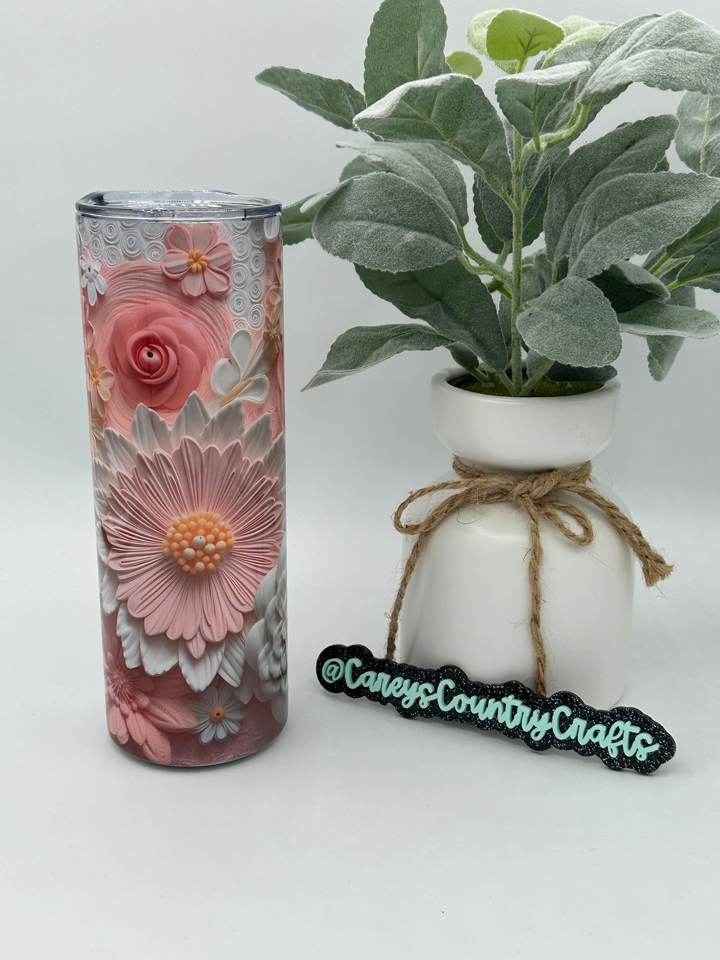 3D Pink and White Flowers Tumbler