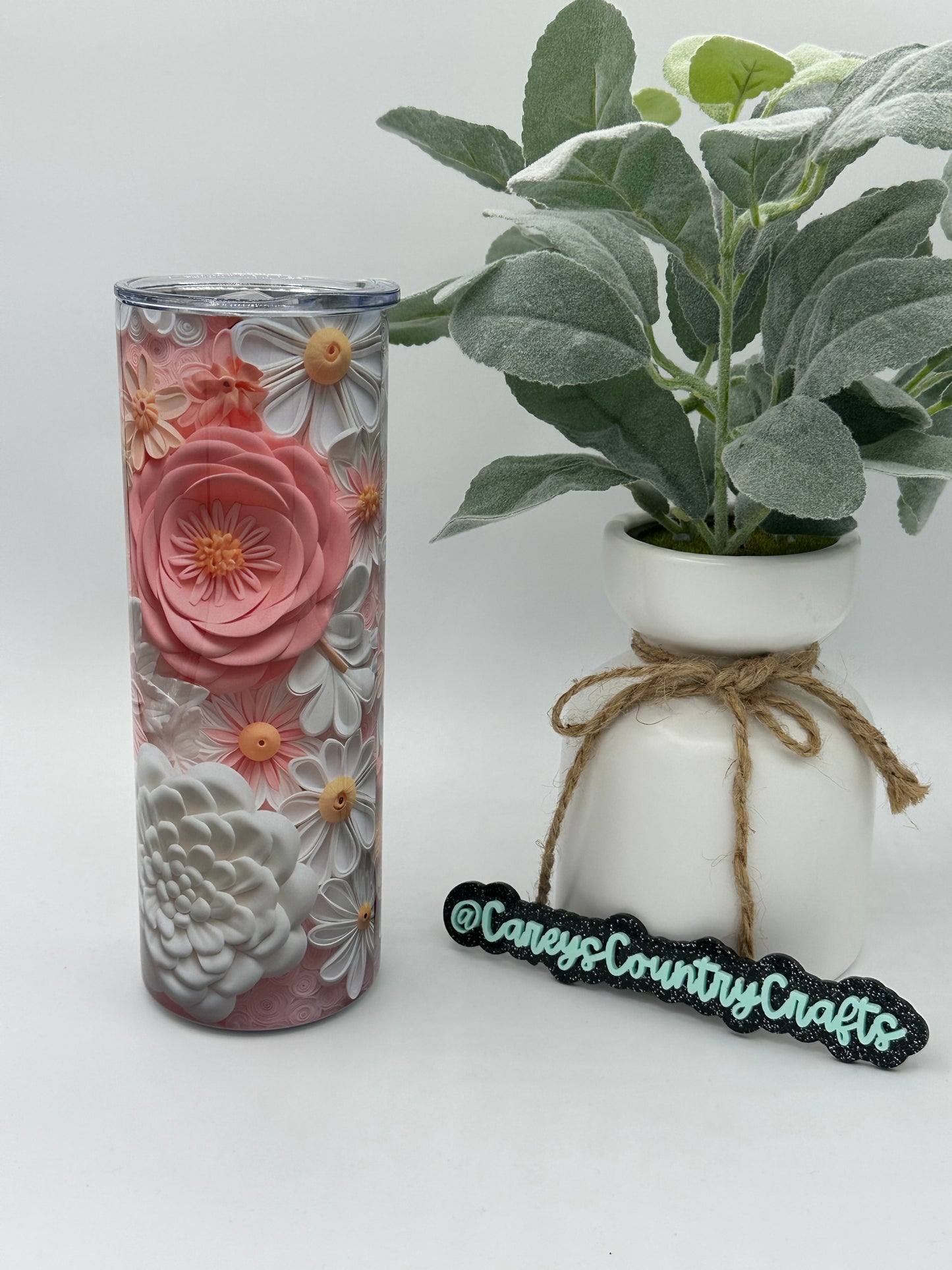 3D Pink and White Flowers Tumbler