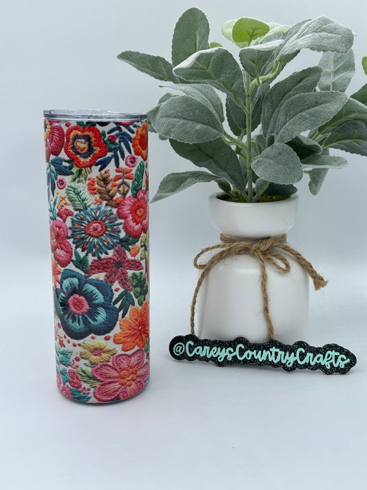 Embroidered Flowers Tumbler