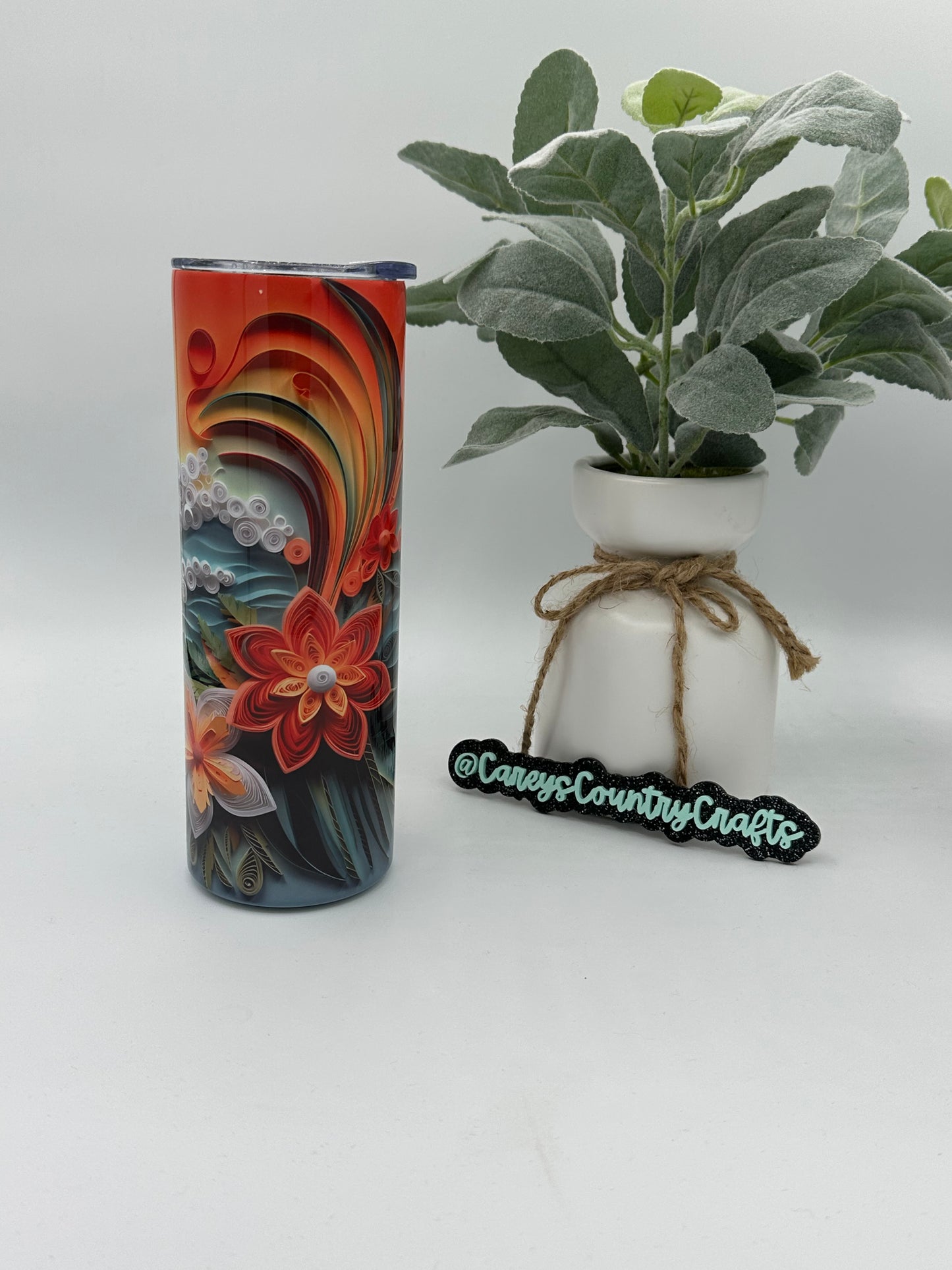 3D Ocean and Flowers Tumbler