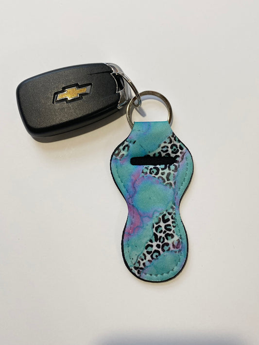 Mermaid Cheetah Chapstick Holder Keychain