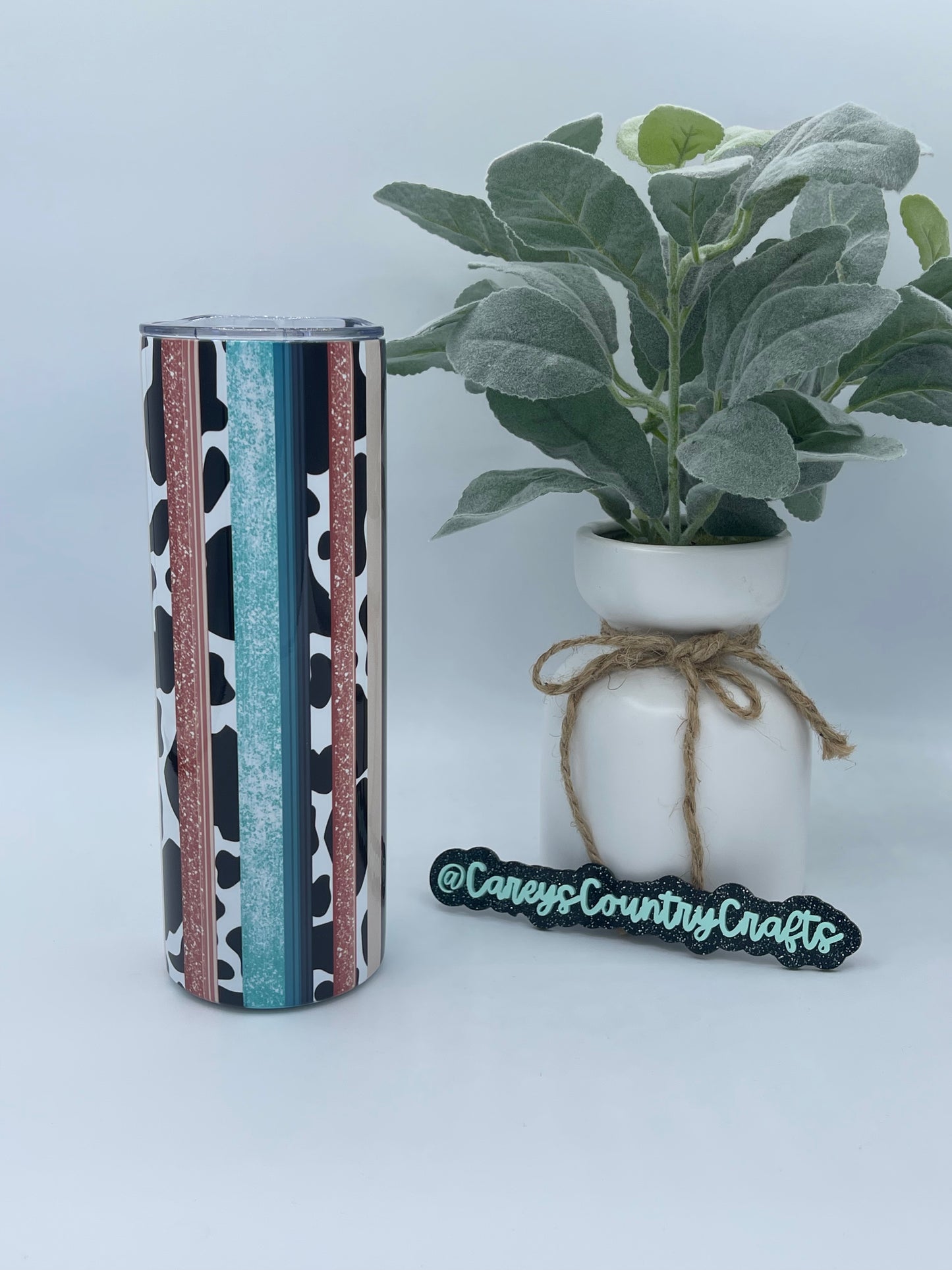 Striped Cow Print Tumbler