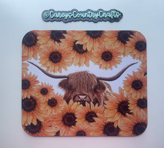Sunflower Highland Cow Mouse Pad