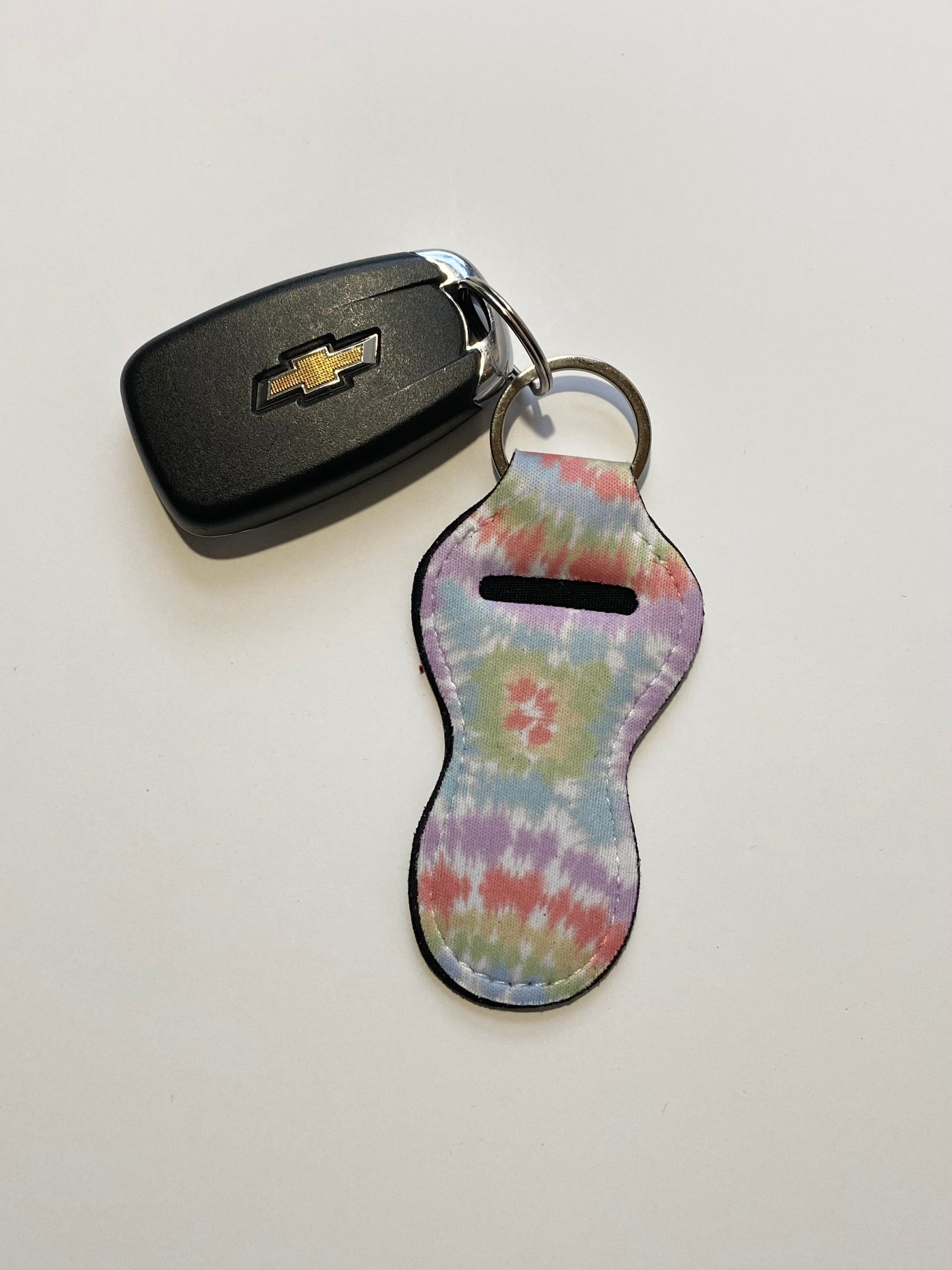 Pastel tie-dye Chapstick Holder Keychain