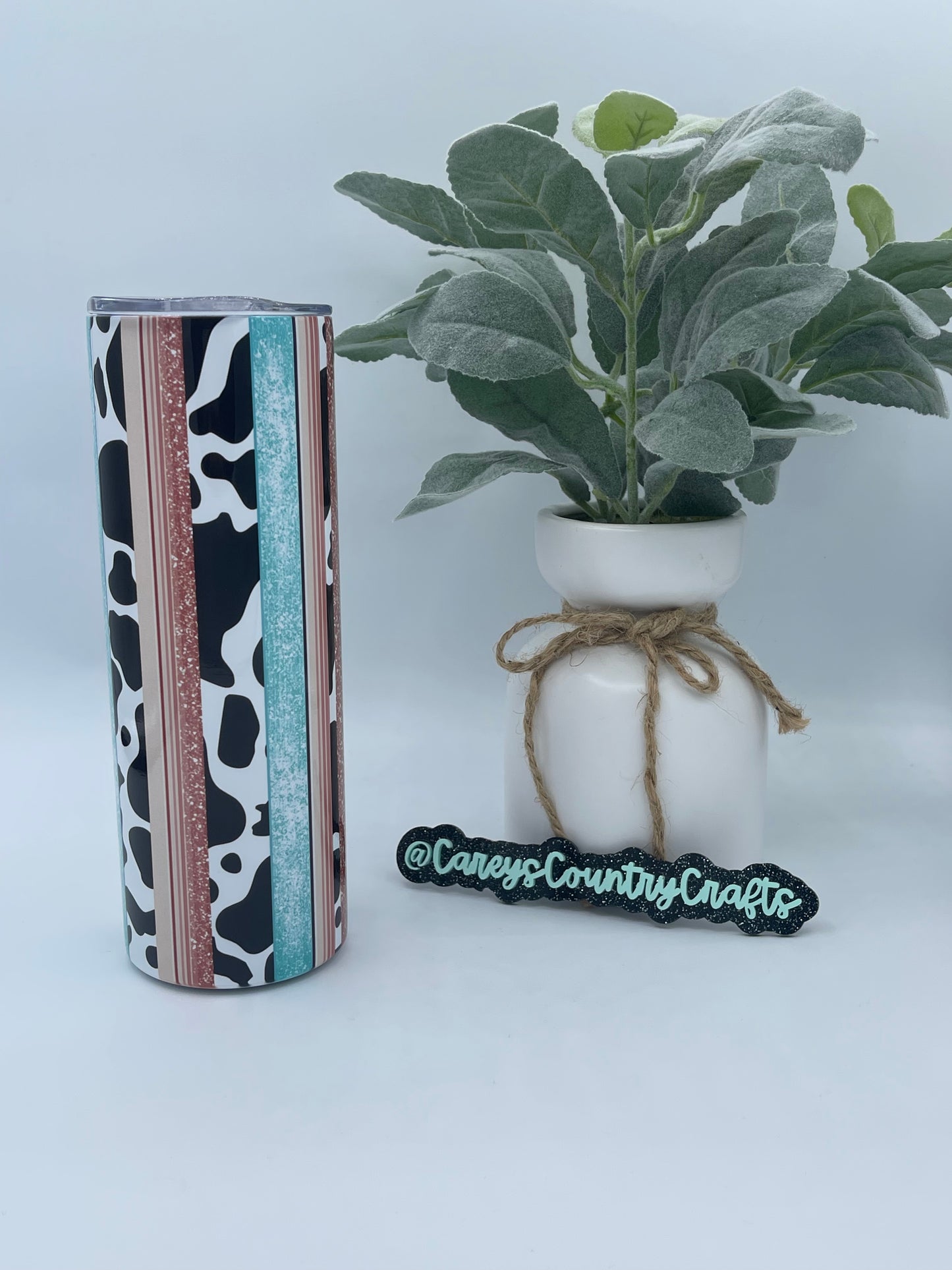 Striped Cow Print Tumbler