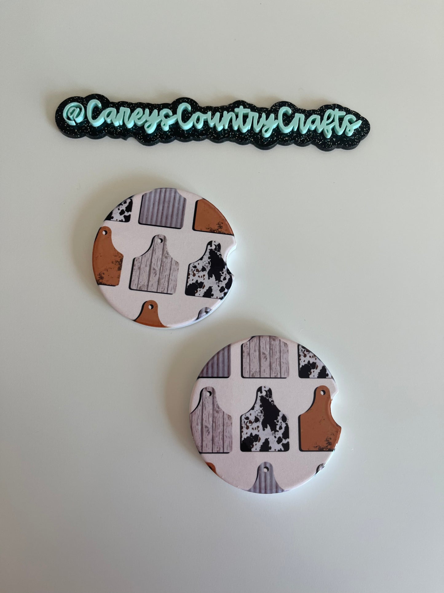 Cow Tags Car Coasters