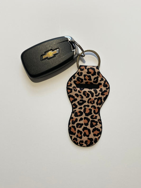 Cheetah Chapstick Holder Keychain